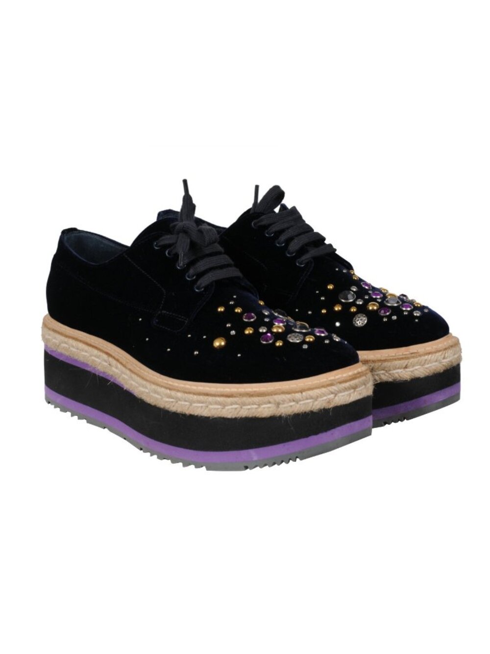 Prada Oxford US 10 IT 40 Platform Chunky Platform Borgues Purple Beaded Velvet